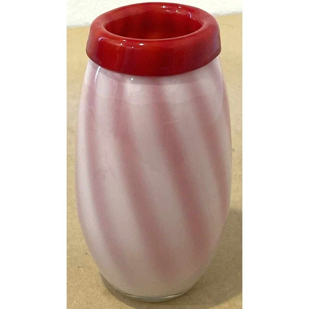 Dale Tiffany Favrile Art Glass Vase Red White Swirl VTG With Sticker 7.75